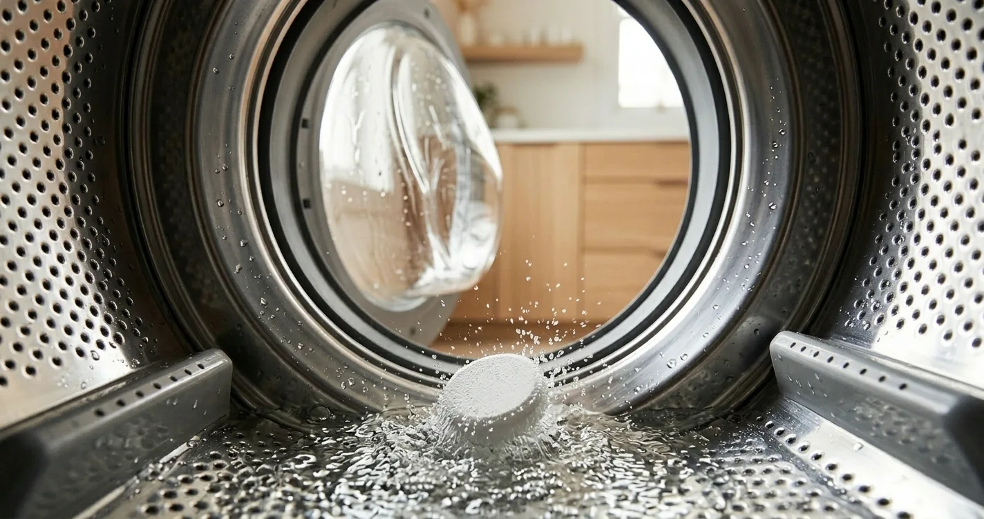Washing machine cleaning tablets in the washing machine