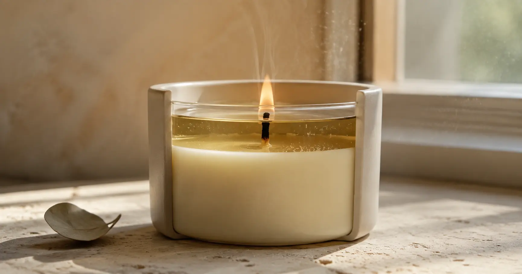 A burning scented candle A burning scented candle