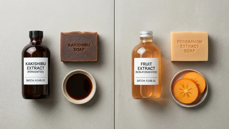 Kakishibu and persimmon extract soap flat lay Kakishibu and persimmon extract soap flat lay