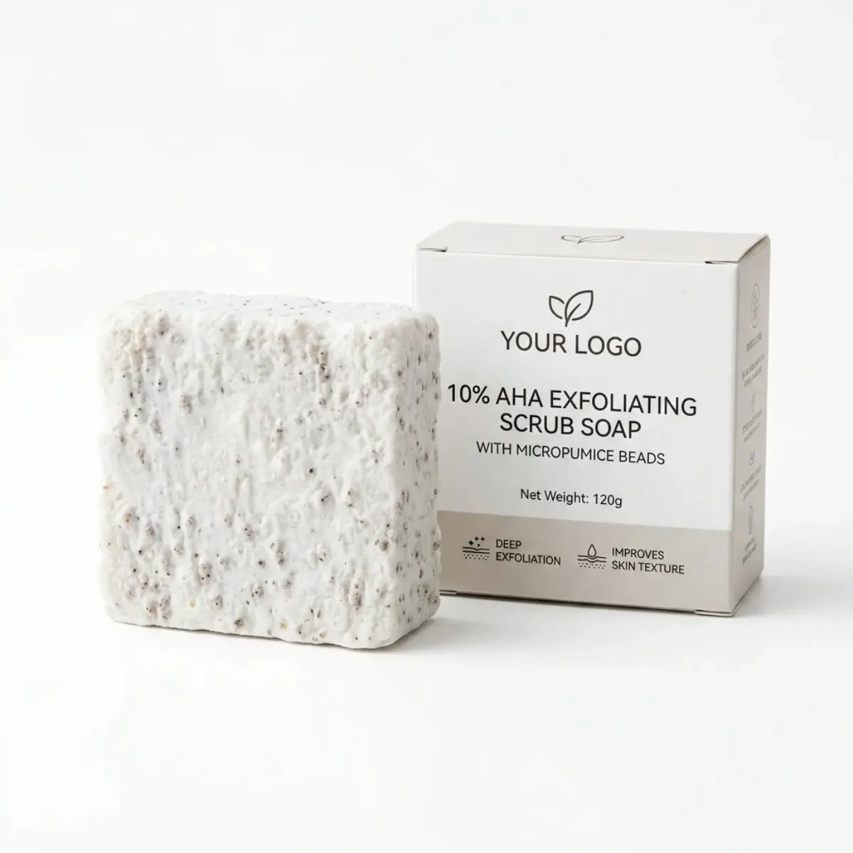 Jabón exfoliante con AHA al 10% y perlas de micropumita